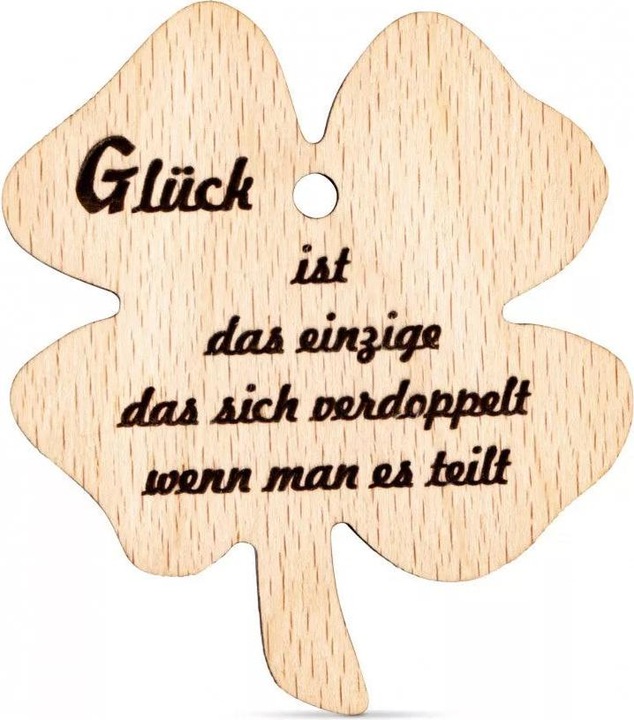 Produktbild ZNatur Kleeblatt Anhänger Geschenk Deko mit Gravur Glück ist das Einzige No.65