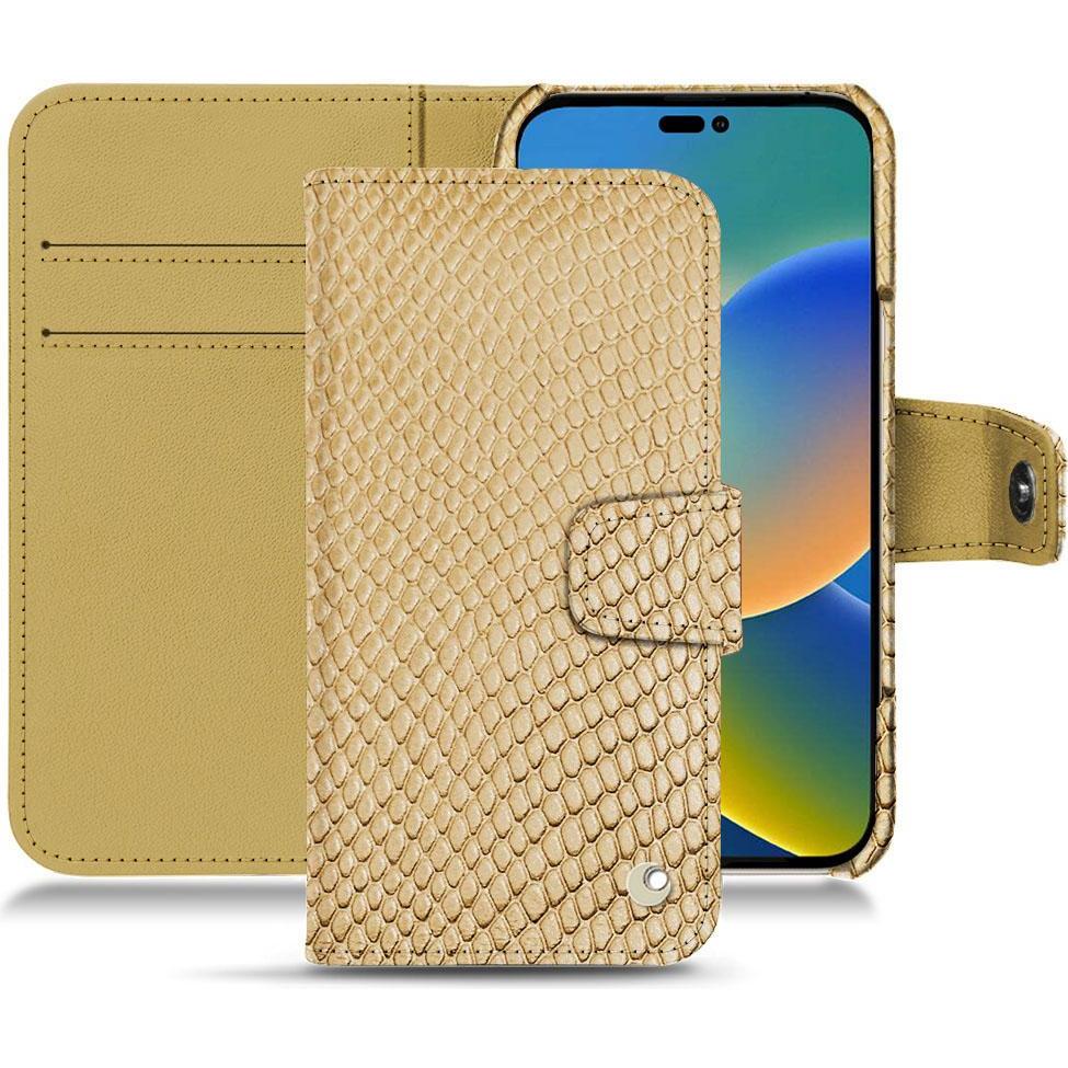 Noreve Lederschutzhülle Wallet (Apple iPhone 14), Smartphone Hülle, Beige