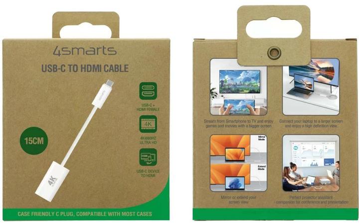 Produktbild 4smarts USB-C auf HDMI Kabel female 15cm weiss (USB Typ-C, 1.10 cm)