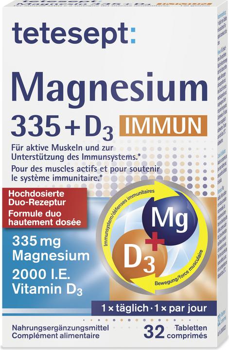 Tetesept Magnésium 335 + Vitamine D3 Immunité (32 pièce(s), Cachets, 56 g)