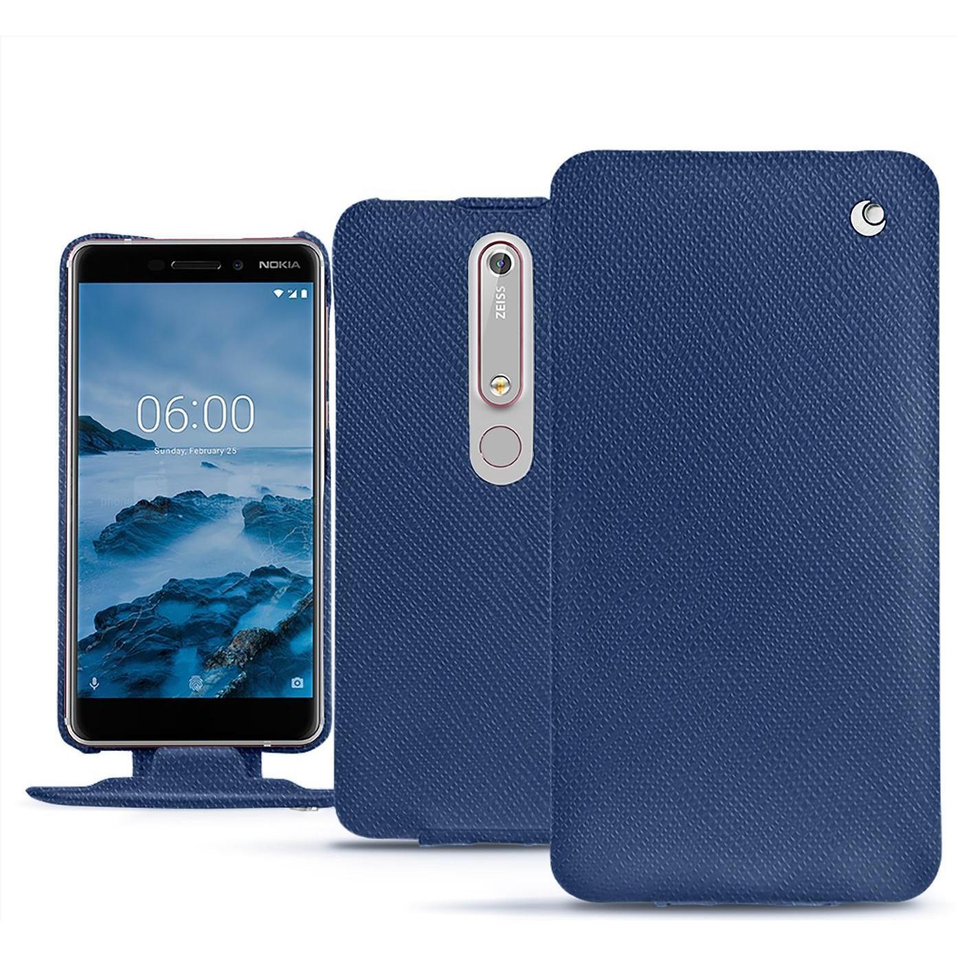Noreve Lederschutzhülle vertikal (Nokia 6 (2018)), Smartphone Hülle, Blau