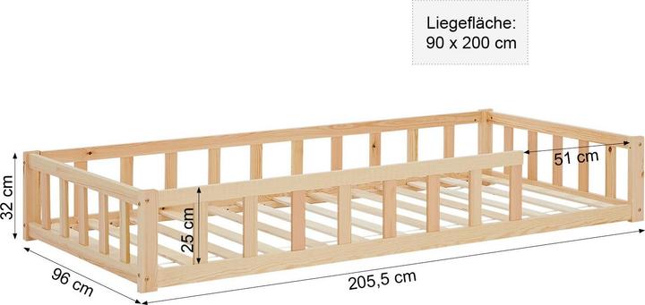 Produktbild Homestyle4u Bodenbett (90 x 200 cm)