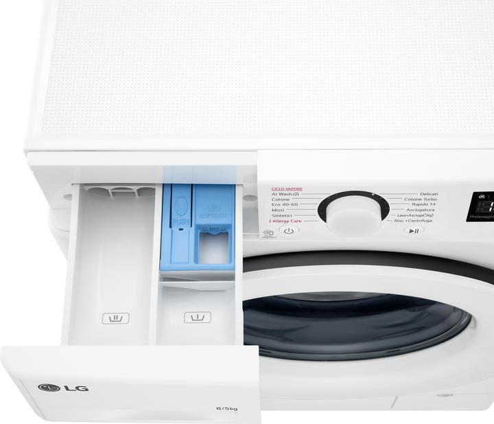 Produktbild LG D2R3S08NSWW Wasch-Trockenautomat slim 8/5kg AI DD, Klasse E, 1200 U/min, AI Wash, Steam