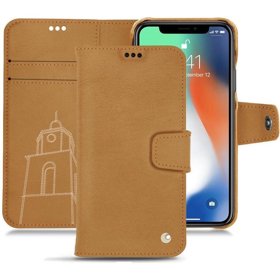 Noreve Lederschutzhülle Wallet (Apple iPhone XS Max), Smartphone Hülle, Braun