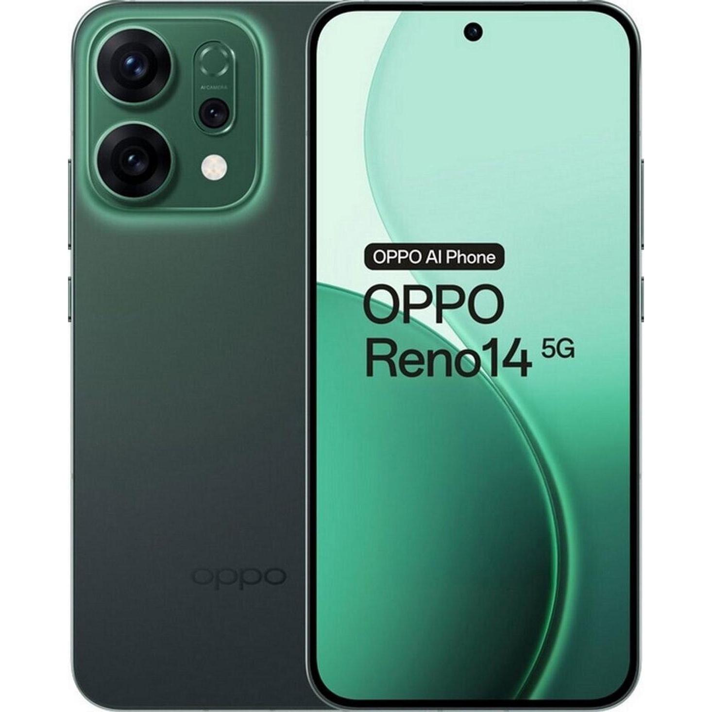 OPPO Reno14 (256 GB, Luminous Green, 6.59", Dual SIM, 5G), Smartphone, Grün