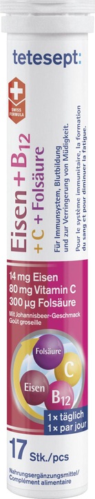 Actual product image Tetesept Eisen + B12 (17 Piece, Effervescent tablet, 134 g)