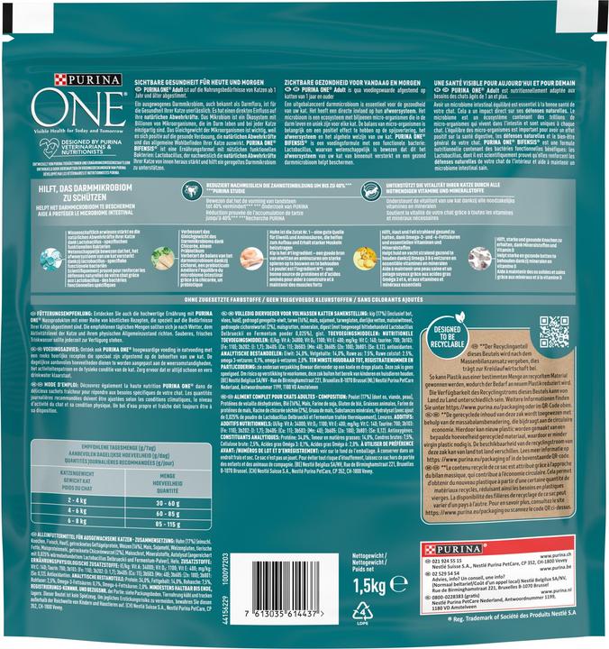 Nährwerte und Zutaten Purina ONE Trockenfutter (Adult, 1 Stk., 1500 g)