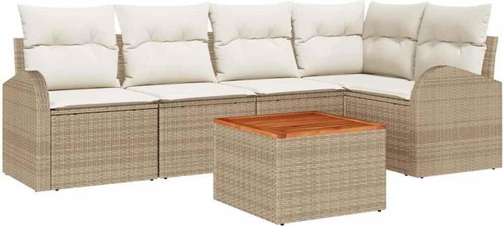 Produktbild vidaXL 6-teiliges Garten Sofa Set mit Kissen, Beige, Poly Rattan, Akazie