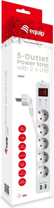 Actual product image equip Power strip Schuko cable +Extras (5 x, CEE 7/3, 1.80 m)
