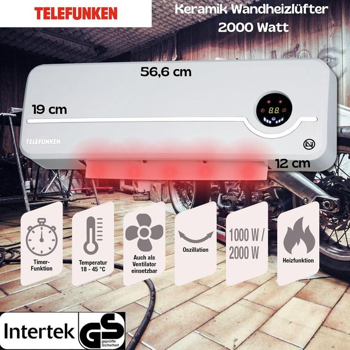 Immagine prodotto Mauk TKWH 2000 Wandheizlüfter mit Oszillationfunktion (2000 W)