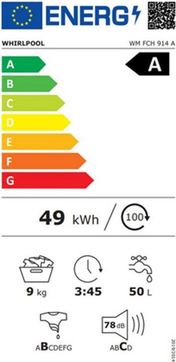 Label énergétique Whirlpool WM FCH 914 A (9 kg, Gauche, Prise UE)