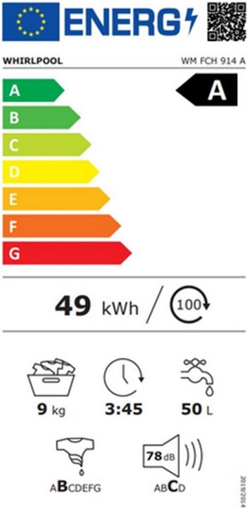 Energie-Label Whirlpool WM FCH 914 A (9 kg, Links, EU-Stecker)