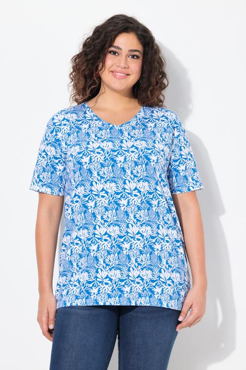 Produktbild Ulla Popken T-Shirt, floraler Druck, A-Linie, V-Ausschnitt, Halbarm (46, 48)