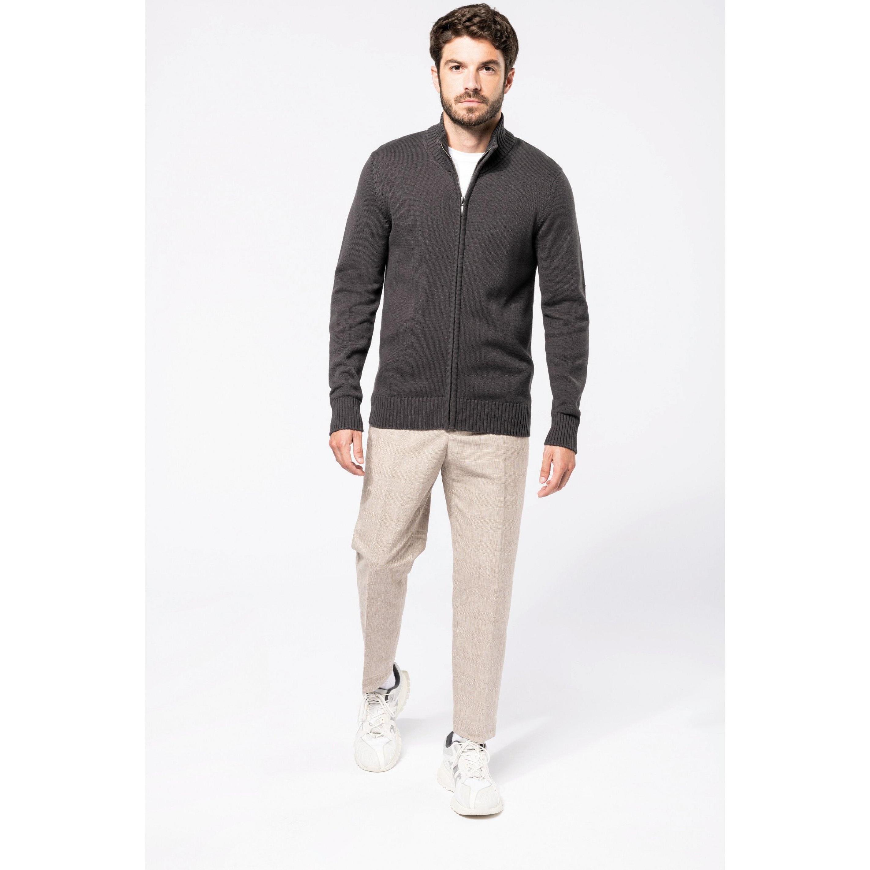 Thumbnail - Kariban, Herren, Pullover, Strickjacke mit Reissverschluss, Grau, (XL)