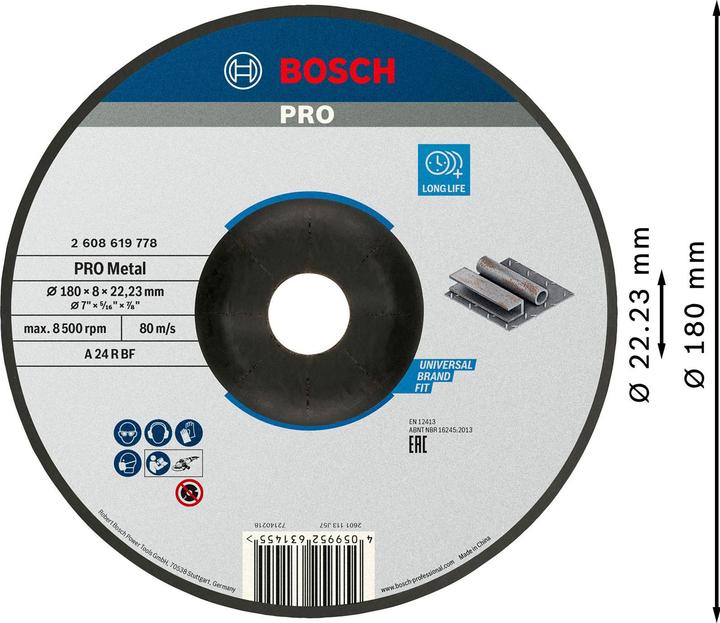 Actual product image Bosch Professional Zubehör PRO Metal grinding disc, 180 x 8 x 22.23 mm (A 24 R)