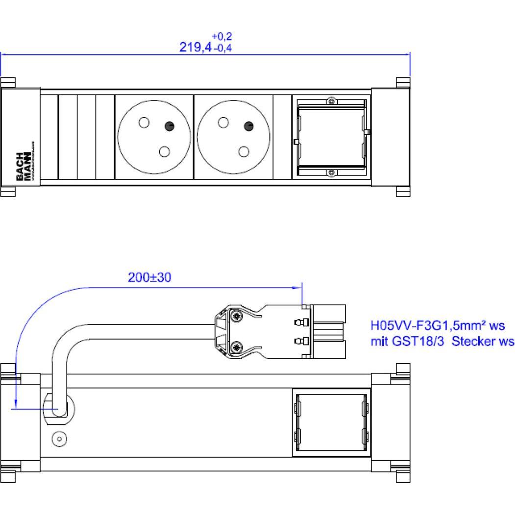 Thumbnail - Bachmann, Steckdosenleiste, BACH Steckdosenleiste (2 x, CEE 7/5, 0.20 m)