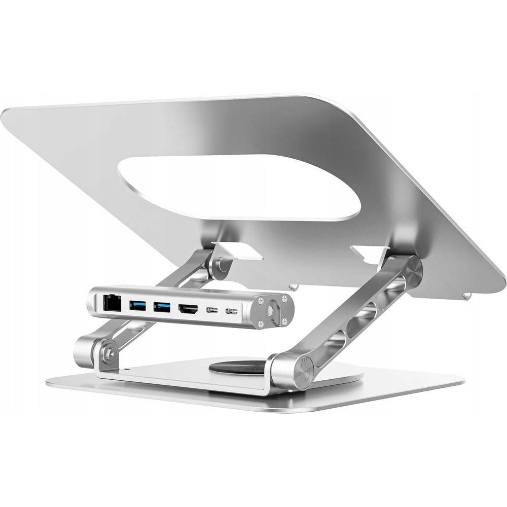 Unitek PODSTAWKA POD LAPTOP + HUB USB-C HDMI 1.4 4K PD 100W (USB-C, 1 Ports), Dockingstation + USB Hub, Silber