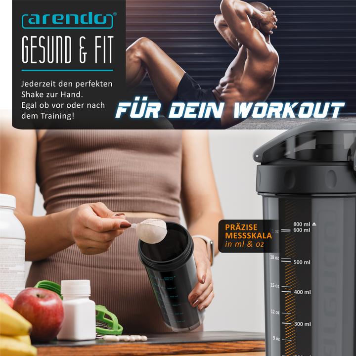Image du produit Arendo Protein Shaker, Eiweissshaker 800 ml, verschliessbar, spülmaschinengeeignet, BPA-frei, für unterwegs (0.80 l)