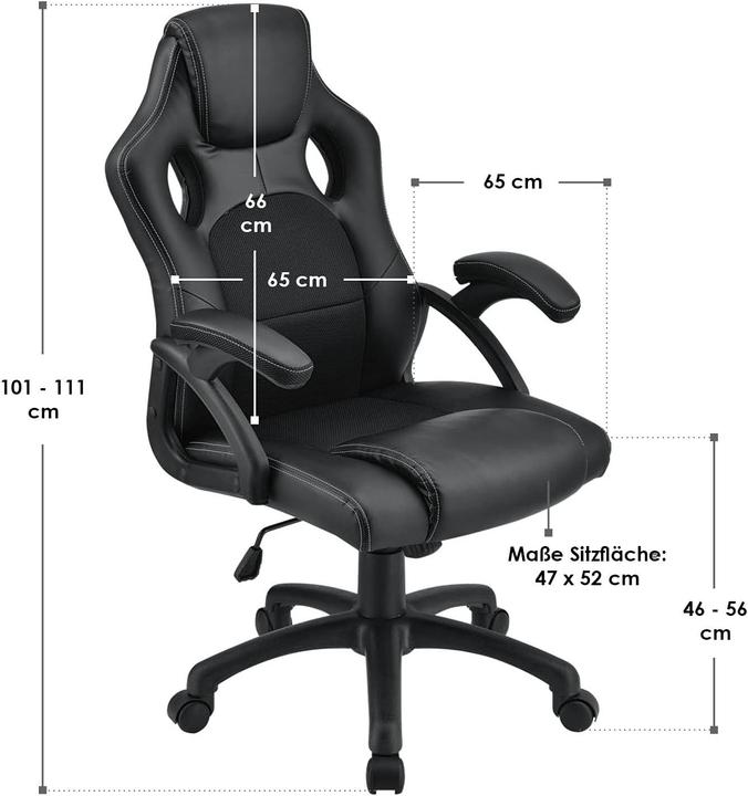 Immagine prodotto Juskys Sedia da scrivania Montreal Racing in nero (46 - 56 cm)