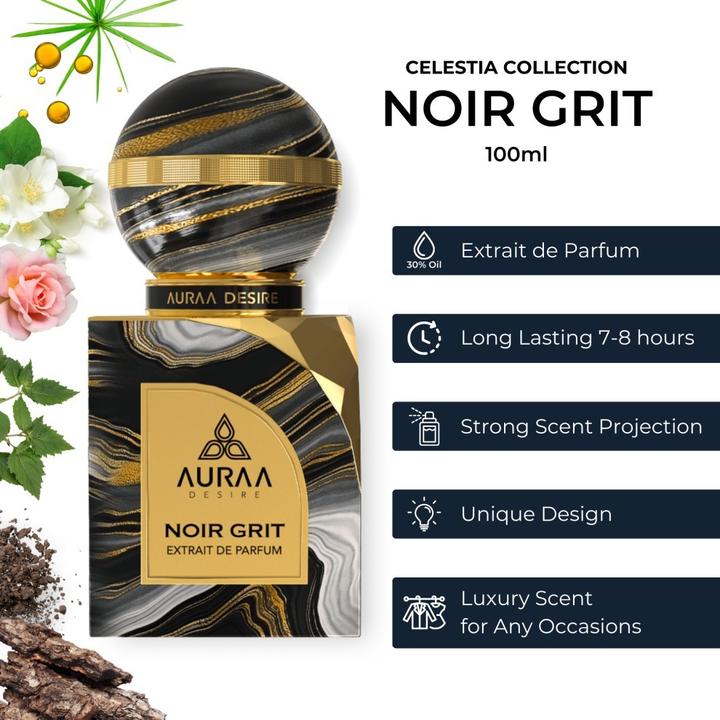 Immagine prodotto Auraa Desire Noir Grit Extrait de Parfum 100ml di Fragranza orientale di lusso unisex con Cypriol (Extrait De Parfum, 100 ml)