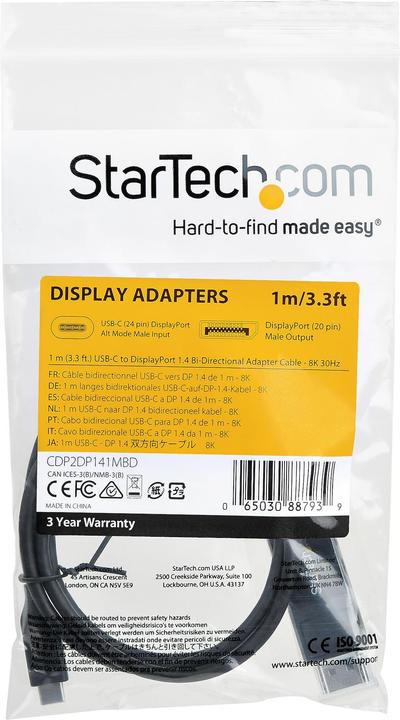 Image du produit StarTech USB C – DisplayPort (1 m, DisplayPort, 1.4)