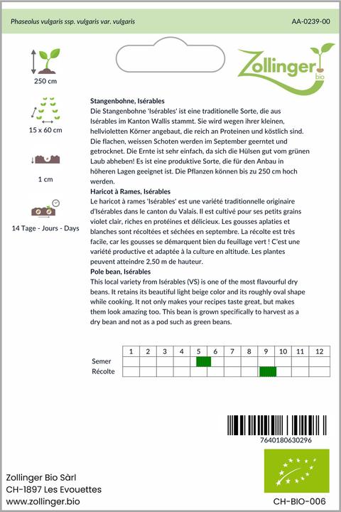 Produktbild Zollinger Bio Stangenbohne, Isérables