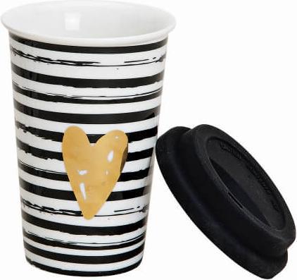 Beanarella Becher to go, Herz Motiv, gestreift, aus Porzellan (300 ml)