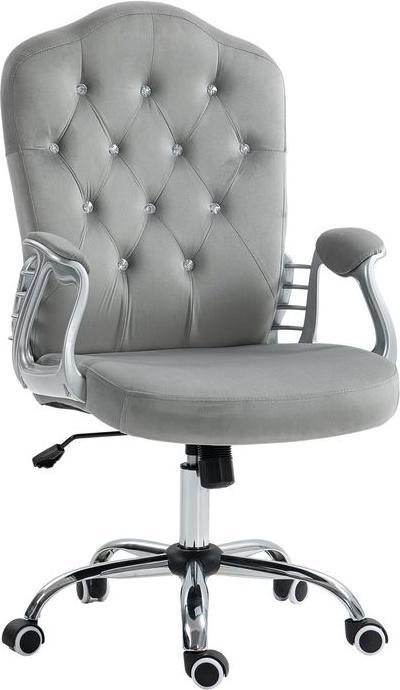 Image du produit Swisshandel24 Chaise de bureau à bascule, ergonomique, avec boutons en cristal, aspect velours, jusqu'à 120 kg (47 - 57 cm)
