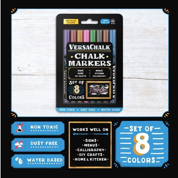 Actual product image VersaChalk - Metallic Liquid Chalk Marker Set of 8 with 3mm Tip (8x)