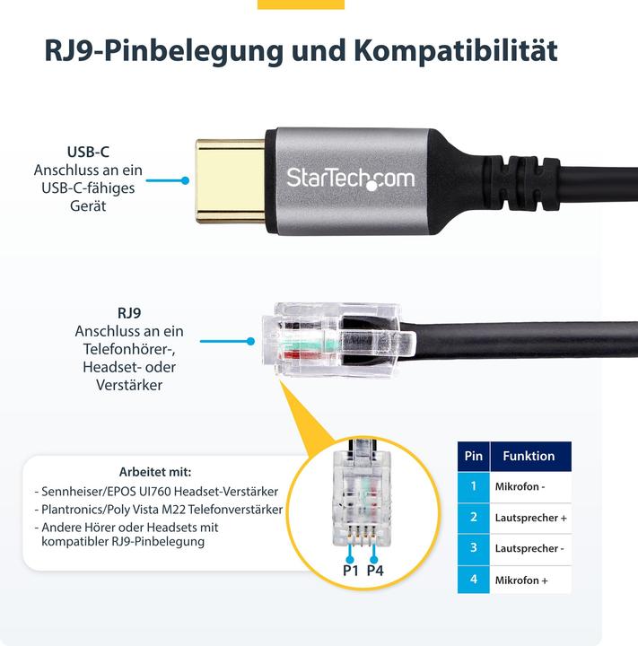 Produktbild StarTech USB-C to RJ9 Adapter (USB 2.0, USB-C)