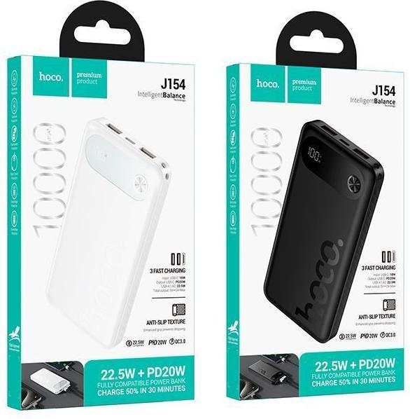 Actual product image Hoco Power bank Powerbank 10000 mAh QC PD 22,5W J154 white (10000 mAh, 22.50 W, 37 Wh)