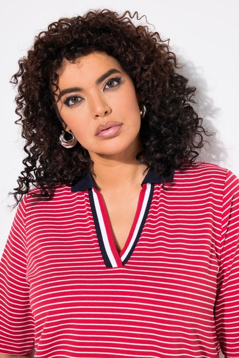 Actual product image Ulla Popken Striped Short Sleeve Polo Collar Tee (62)