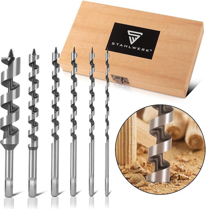 Actual product image Stahlwerk Wood auger bit set of 6 6 / 8 / 10 / 12 / 16 / 25 mm twist drills (6 mm, 8 mm, 10 mm, 12 mm, 16 mm, 25 mm)