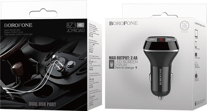 Immagine prodotto Borofone Caricabatterie da auto 2x USB con display LCD, nero
