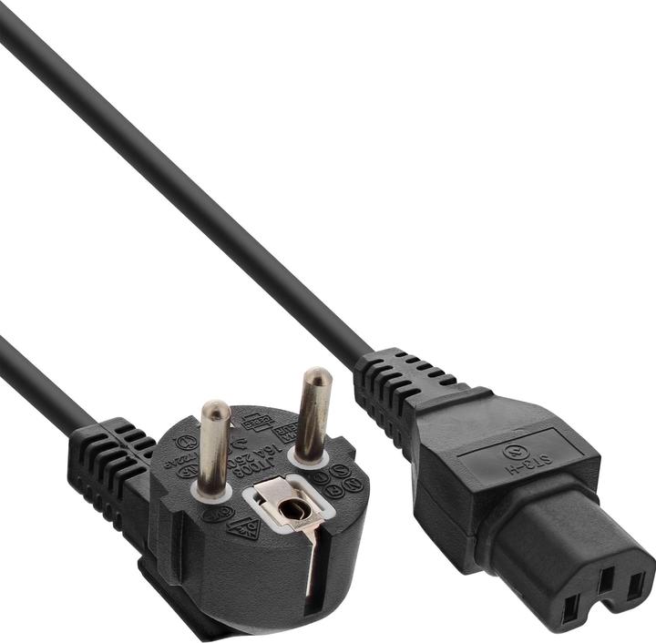 InLine Netkabel Schuko stekker haaks op warme apparaatstekker C15 zwart 2m (2 m)