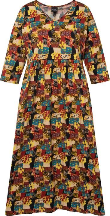 Actual product image Ulla Popken Unique Fall Tone Print Empire Knit A-line Pocket Dress (46, 48)