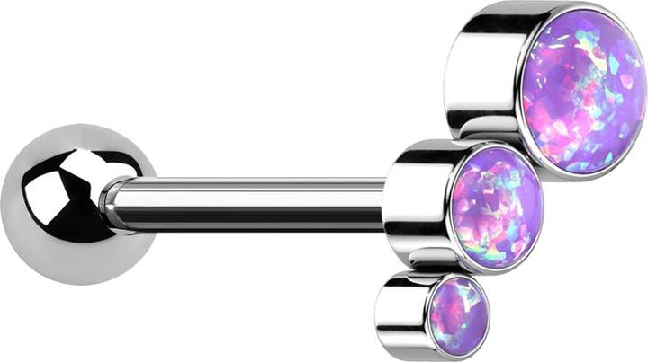 Produktbild Star Piercing Micro Barbell Threadless silber mit Kugel und absteigend drei Opale violett (ohne Messing, Titan)