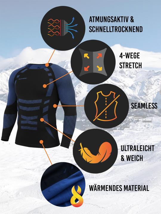 Produktbild Normani 2 x Thermooberteil Langarm Shirt Skiunterwäsche für Herren - 9874 (52, 54, L, XL)