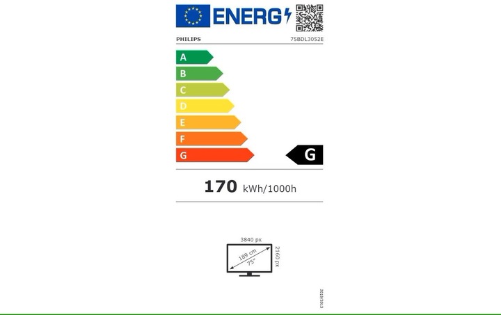 Label énergétique Philips E-Line 75BDL3052E (3840 x 2160 pixels, 75")