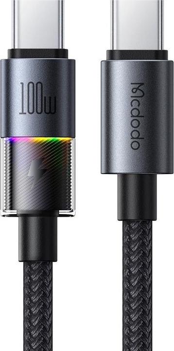 Produktbild Mcdodo - Data Cable (CA-8200) - with 7 Colorful Lights, USB-C to USB-C, 100W, 5A, 1.2m - Black (1.20 m, 100 W)