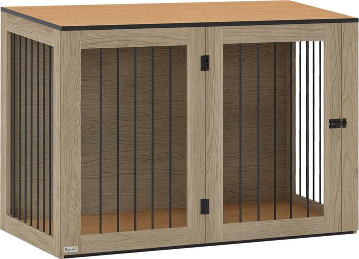 PawHut Hundekäfig Stahl, MDF Eiche (Cuccia per cani)