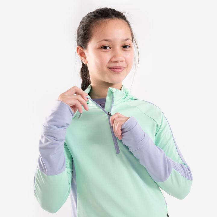 Produktbild Kiprun Laufshirt langarm Kinder warm Reissverschluss - Warm+ 900 grün/grau (140)
