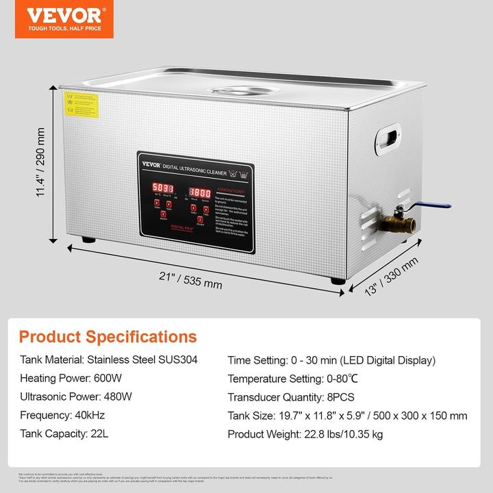 Actual product image Vevor Ultrasonic Cleaner (33 kHz)