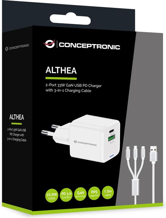 Image du produit Conceptronic Chargeur 2Port 33W,1xUSB-C,3-in-1 USB-A PD ws (33 W, 2 ports)