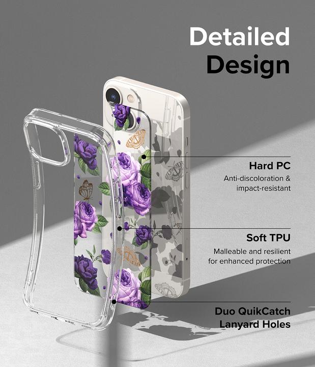 Actual product image Ringke Fusion Design Armored Case Cover with Gel Frame for iPhone 14 Plus transparent (Purple rose) (Apple iPhone 14 Plus)