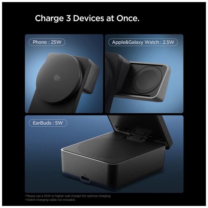 Image du produit Spigen Ładowarka indukcyjna Essential EF323MQ 3w1 25W Qi2.2 MagSafe czarny (25 W)