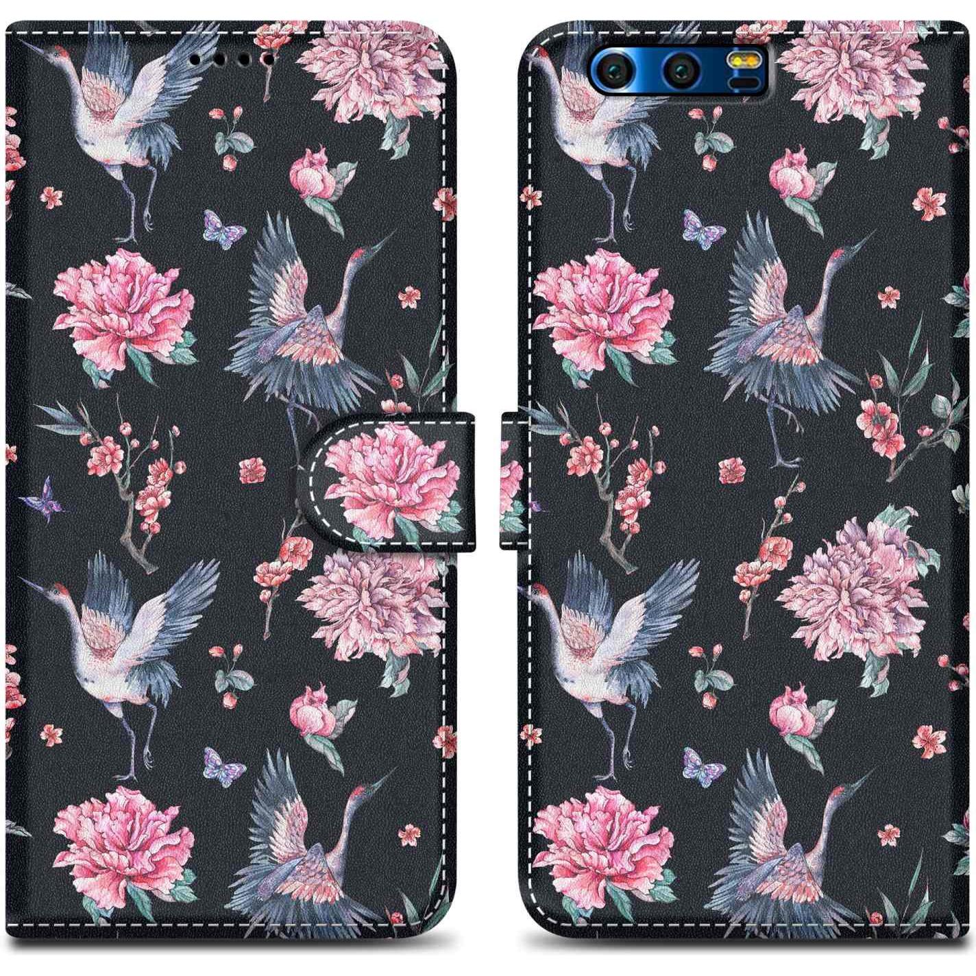 Cadorabo Book Hülle mit Print für Honor 9 (Honor 9), Smartphone Hülle, Schwarz