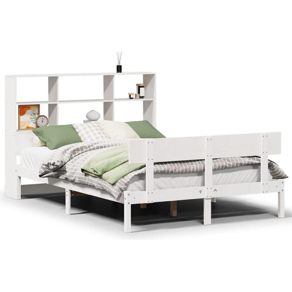 VidaXL, Bett, Massivholzbett Holzbett Bett mit Regal ohne Matratze Weiss 160x200cm (160 x 200 cm)