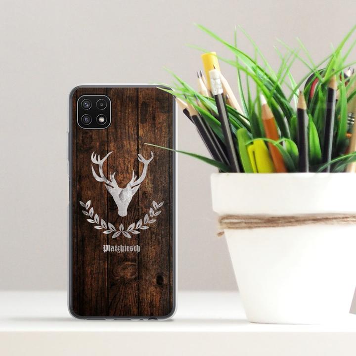 Produktbild DeinDesign Silikon Hülle für Samsung Galaxy A22 5G Handyhülle Case Smartphone Schutzhülle Hirsch Holz (Samsung Galaxy A22 5G)