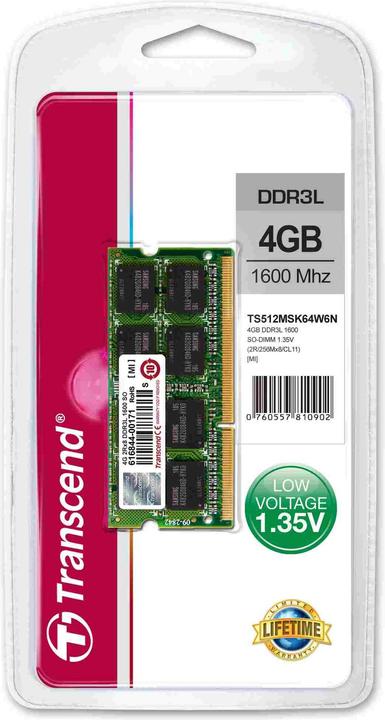 Produktbild Transcend TS512MSK64W6H (1 x 4GB, 1600 MHz, DDR3-RAM, SO-DIMM)
